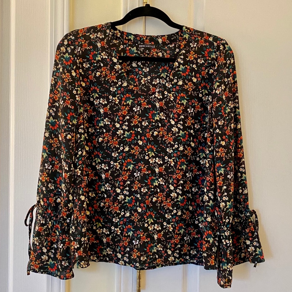J CREW Mercantile floral v neck bow sleeve top 8